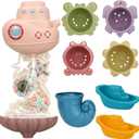 Bath Toys for Toddlers Age 2-4, Bathtub Water Toys for Kids Age 1-3, Toddler Bath Toy Contains 4 Stackable Cups and 2 Boats and 1 Conch Spoon, Gift for Infants Boys Girls 6-12 Months (Gray)