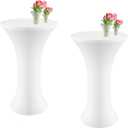 2PCS 24 x 43 Inch Round Highboy Spandex Cocktail Tablecloth White- Fitted Cocktail Elastic Table Covers, Protective, Reusable, Wrinkle Resistant, for Party, Pub, Banquet, Bistro, Bar