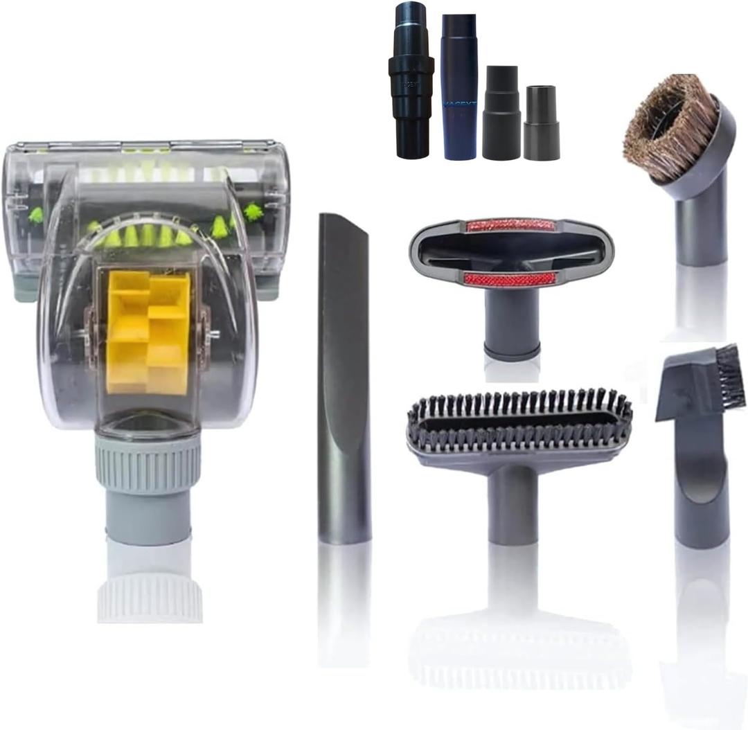 Household Cleaning Kit Vacuum Cleaner Accessories & Air Driven Pet Upholstery Turbo Brush Vacuums Nozzle Tool Pet Attachment Swivel Head with 35mm to 32mm Vacuum Attachment Adapter for Shark Miele