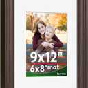 9x12 Frame, High Definition Plexiglass for 9x12 Picture Frame with 6X8 mat, Vintage Picture Frame 9 x12 Rustic Distressed Pattern, Wall Mount Display, Brown 1Pack