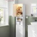 VASAGLE Tall Bathroom Cabinet with Lights, Slim Freestanding Bathroom Storage Cabinet with Adjustable Shelves, for Small Spaces, Modern, 15.7 Inches Wide, Cloud White UBBC766W02, 11.8"D x 15.7"W x 66.9"H