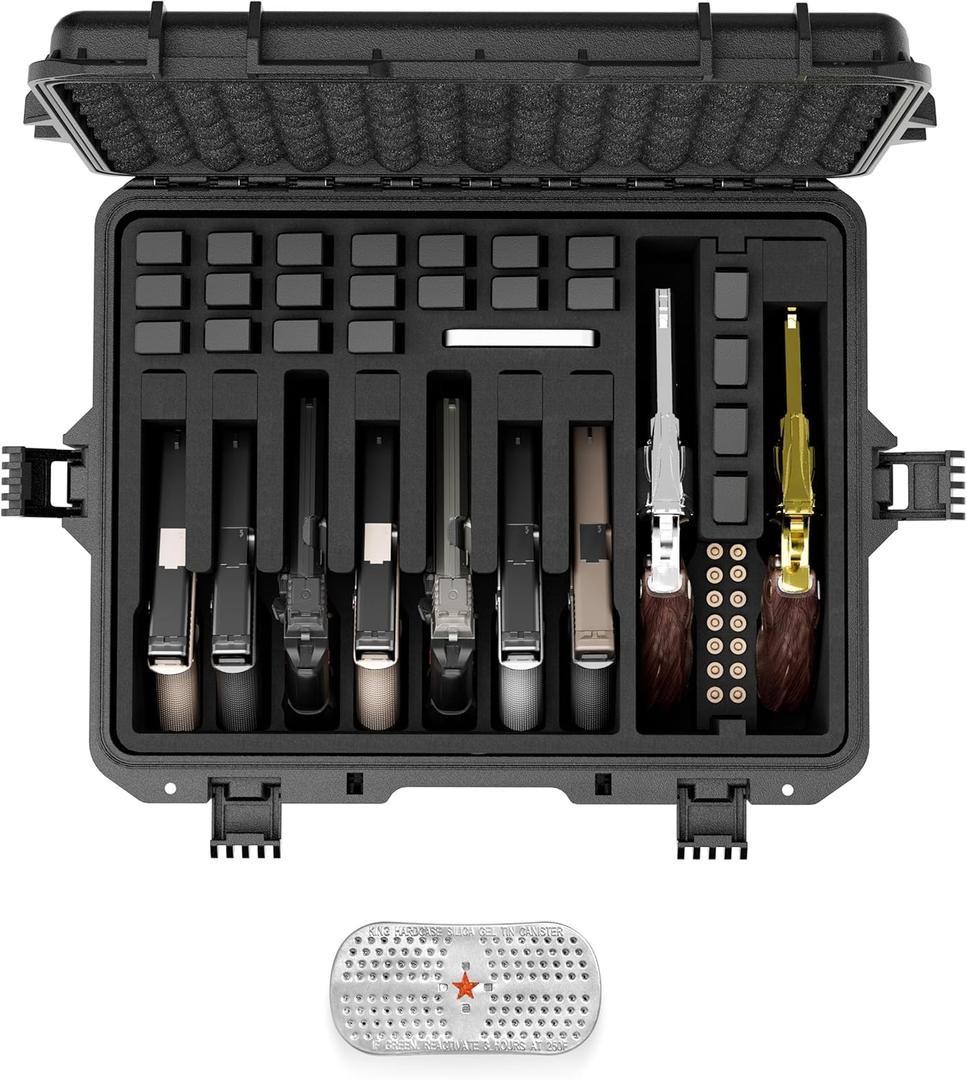 Kinghardcase Pistol Case Gun Case for Handguns - Hold 9 Pistol & 22 Magazines Pre-Cut Heavy Duty Waterproof TSA Approved Handgun Case for Home Storage, Range Training Carrying