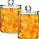 2 Pack Qtip Holder Organizer Dispenser Flower Yellow Orange Poppy Bathroom Storage Canister Cotton Ball Holder Container for Cotton Pads/Swabs/Floss
