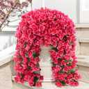 ATTGREAT Artificial Bougainvillea for Outdoors Faux Plants UV Resistant Flowers Fake Plastic Plants Realistic Silk Flowers for Porch Planter Garden Outside Hanging Decoration, 2Pcs (Rose Red)
