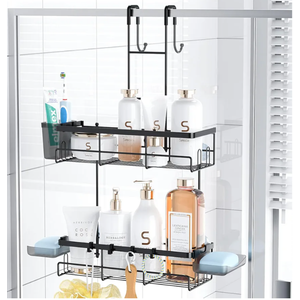Over the Door Shower Caddy Hanging: Black Rustproof Shower Organizer over the Door - No Drilling Bathroom Rack for Inside