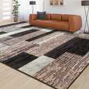 Large Area Rugs,Modern Geometric Patchwork Floor Decor for Bedroom Aesthetic Carpet, Rockwood Collection, Indoor Rugs for Living Room Dining Room Nursery Office Machine Washable Rug, 9x12 Ft Chocolate