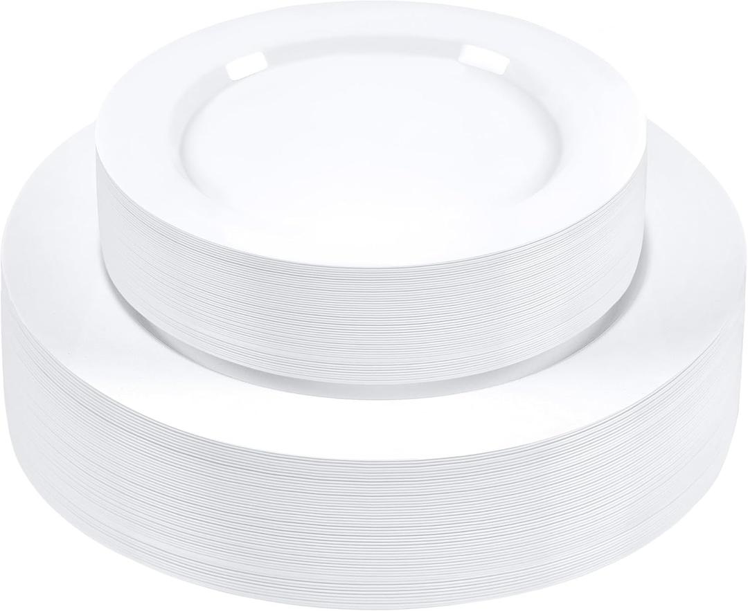 SETUP 60-Piece White Plastic Dinnerware Set  30 10.25" Dinner & 30 7.5" Salad Plates  Heavy-Duty Disposable for Weddings, Catering, Parties