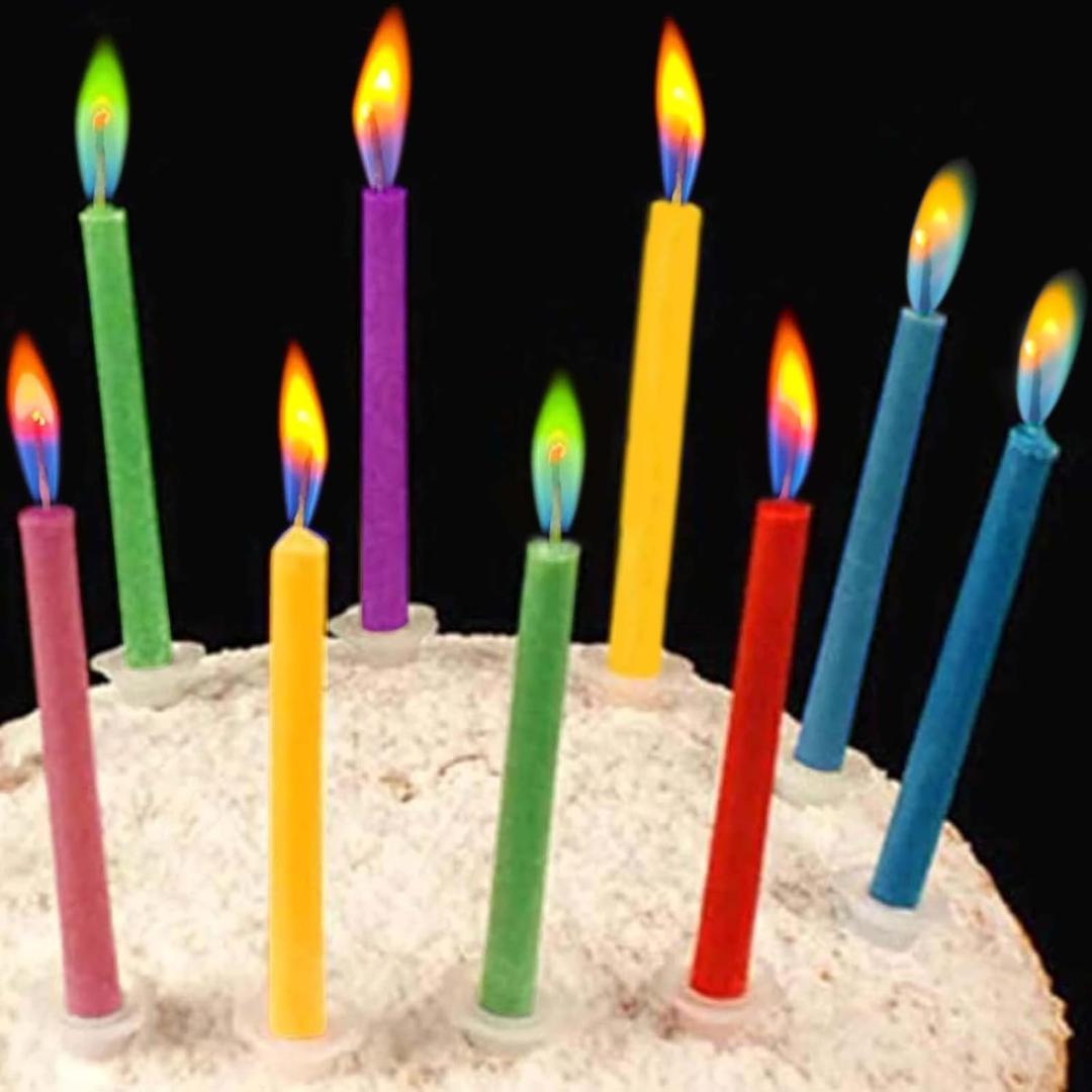 Colorflame Multicolor Birthday Cake Candles Happy Birthday Candles Colorful Candles Holders Party Gathering, Unscented (12pcs)