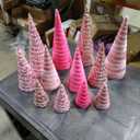 Ireer 12 Pcs Christmas Velvet Trees Set Various Size Velvet Cone Modern Decorations Indoor Table Tree Centerpiece Minimalist Xmas Holiday Winter Home Decor(Pink)