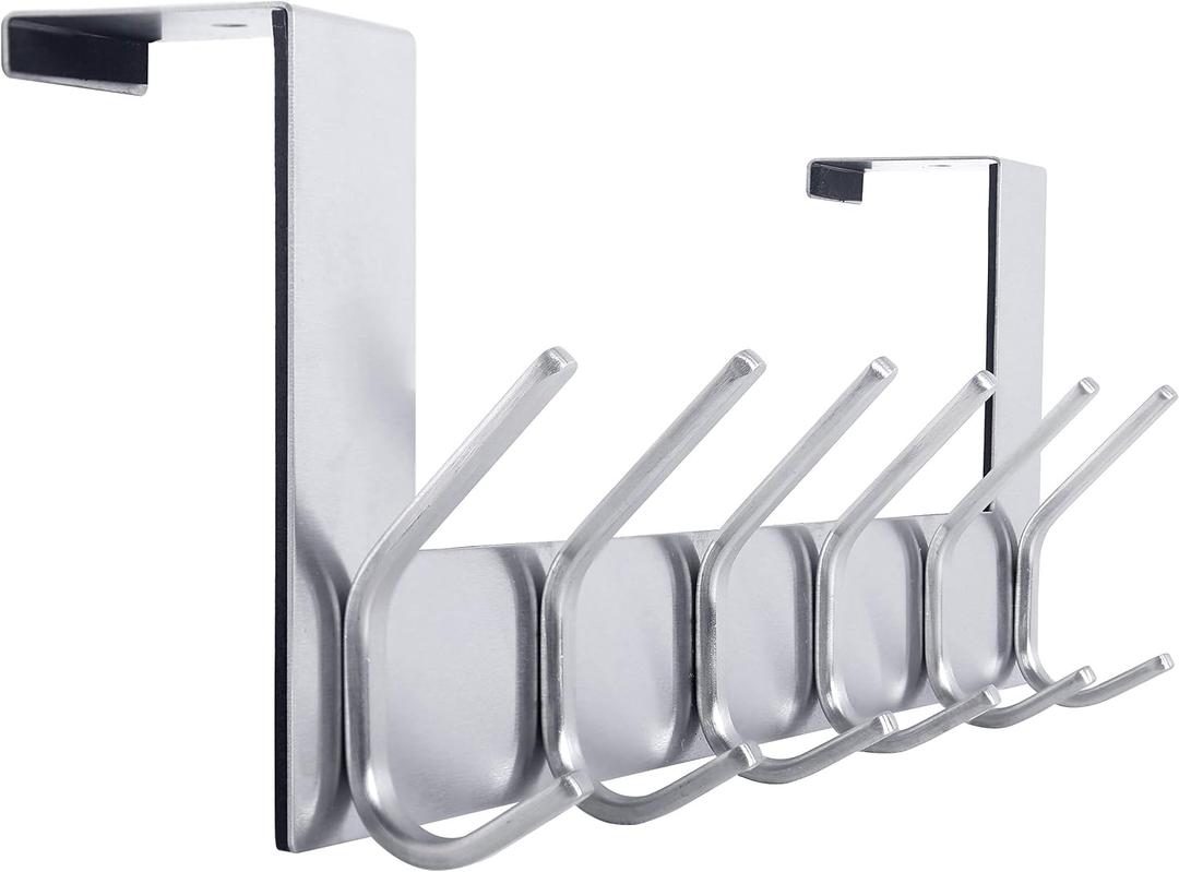 WEBI Over The Door Hook Door Hanger:Over The Door Towel Rack with 6 Hooks for Hanging Coats,Door Coat Hanger Towel Hanger Over Door Coat Rack for Towels,Clothes,Back of Bathroom,Silver