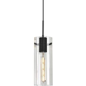 Black Glass Pendant Lights for Kitchen Island, Modern Ribbed Glass Pendant Lighting, Adjustable Cord Single Hanging Light Fixture for Dining Room, Bedroom, Bathroom (Black - 1 Pack)