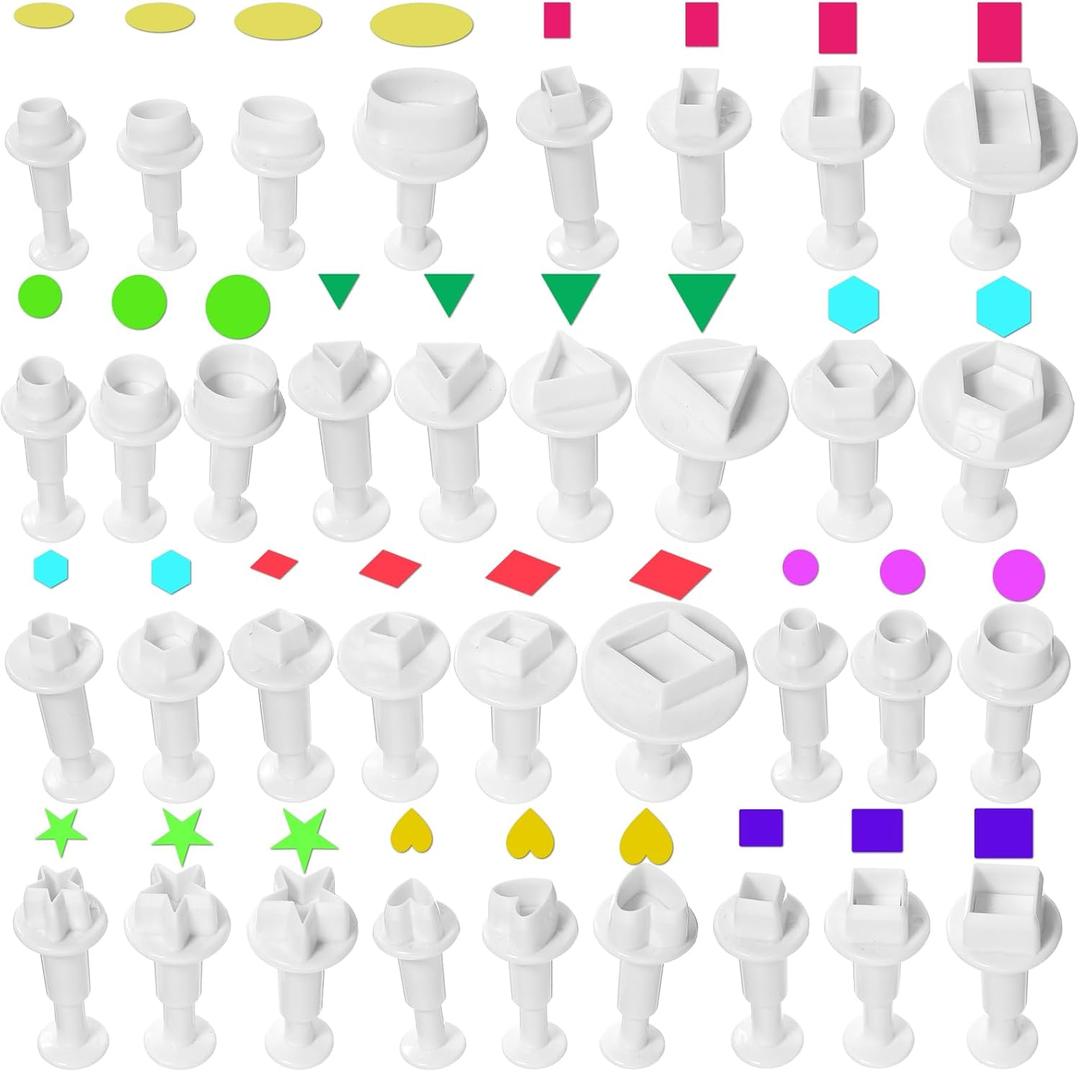 35PCS Mini Cookie Cutters Set, Fondant Cake Cookie Plunger Cutter, Plastic Biscuit Plunger, Geometric Shape Fondant Decorating Mold (Heart/Star/Circle/Square/Diamond/Triangle/Hexagon/Rectangle/Oval)