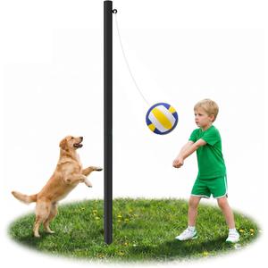Tetherball Set, 12 FT Adjustable Pole with 2 Rubber Tetherball Balls, Heavy Duty Complete Game Kit with Rope & Air Pump, Ideal for Outdoor Backyard Lawn for Family