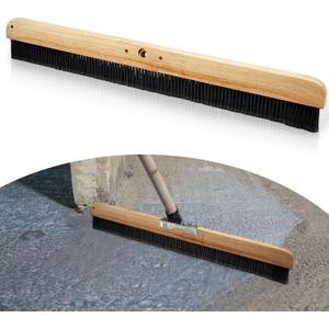 1 Pack 36 Inch Concrete Broom Finishing Tools Without Handle Wood Backed Brush Push Brooms with Mounting Threads for Concrete Finishes Hard Floors Yards