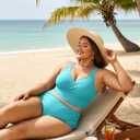 Eytino Womens Plus Size Bikini Sets High Waisted V Neck Bahting Suits Two Piece Color Block Swimsuits (XXL)