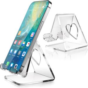 Transparent Acrylic Mobile Phone Stand, Universal Clear Phone Holder Portable Tablets Holders NonGeBAYAJIAZitSlip Desktop Stands Desk Accessories Compatible with All Smart Phone and Pad(B)