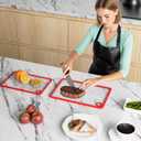 2 x 12"x8" Small Clear Tempered Glass Cutting Board,Non-Slip Dishwasher Safe Heat & Shatter Resistant Cutting Board for Kitchen Countertop Meal Prep (Red-Small)