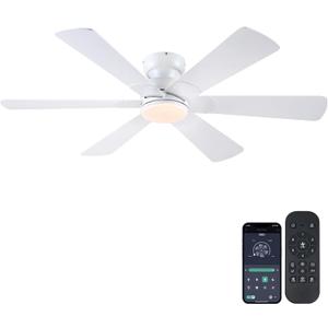 52 inch Ceiling Fans with Lights, Ceiling Fan with Remote APP, Dual-Sided Modern/Rustic 6 Blades, Reversible, 3CCT, Flush Mount Low Profile Ceiling Fan with Lights Bedroom Kitchen Indoor White