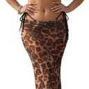 3 Piece Swimsuits for Women Sexy Halter Triangle Bikini Set with Long Sheer Mesh Cover Up Skirt (Small, Leopard Print)
