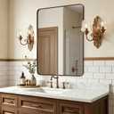 ANDY STAR Bronze Mirror for Wall, 30x36” Rounded Rectangle Bathroom Mirror, Modern Stainless Steel Metal Frame for Vanity
