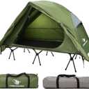 4-in-1 Camping Cot Tent, Foldable Elevated Tent Set for 1 Person to Use, Elevated Camping Bed Tent for Outdoor Hiking, Camping (Green+Grey)