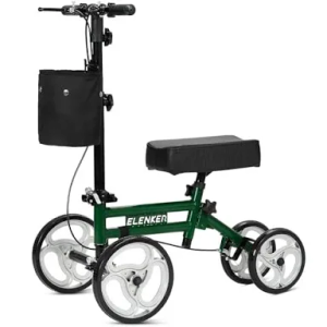 ELENKER Best Value Knee Walker with 10" Front Wheels Steerable Medical Scooter Crutch Alternative with Dual Braking System Green