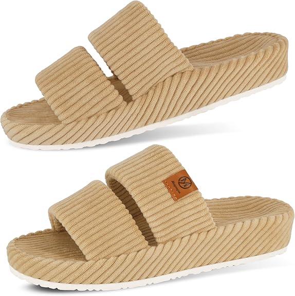 Orthopedic Slippers for Women with Ach Support Memory Foam Slippers for Plantar Fasciitis Orthotic Open Toe House Shoes Indoor Outdoor Rubber Sole, Brown 7