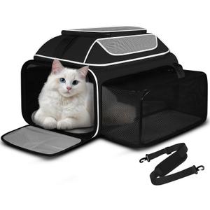 Petskd Top and Side Expandable Pet Carrier 19x13x9 Inches Southwest Allegiant Airlines Approved, Soft-Sided Carrier for Small Dog Under 12 lbs and Large Cat Under 15 lbs(Black)