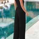 PRETTYGARDEN Summer Sleeveless Jumpsuits for Women Dressy Square Neck Wide Leg Pants Knit One Piece Rompers Fashion Clothing (X-Large, Black)