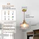 Glass Hanging Lights One-Light Vintage Pendant Light Fixtures Clear Striped Glass Shade Mid Century Modern Pendant Light Gold Brass Light Fixture Adjustable Cord for Dining Room Hallway, Clear-Hardwired-1-Light