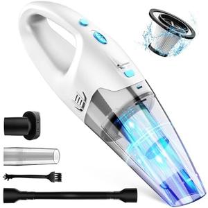 FUOAYOC Handheld Vacuum Cordless,Car Hand Cordless Rechargeable,Powerful Suction Hand Held Vacuum with LED Light/Multi Accessories,1.6lbs Car Mini Portable Vacuum Cleaner for Home Office Pet