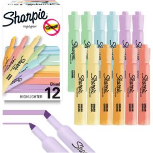 Sharpie Tank Highlighters Mild Pastel Colors Assorted Chisel Tip 12 Count