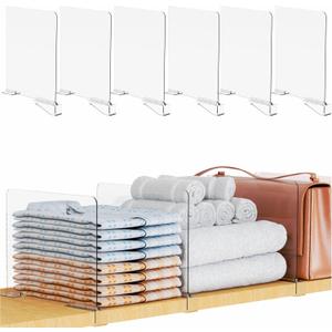 Yieach Adjustable Height Clear Shelf Dividers,6 Pack Acrylic Closet Shelf Dividers for Organization,11.1 Inch Tall Vertical Plastic Shelf Separators for Towel,Sweater,Towel Organizers and Bookshelf, Size: 6 Pack-For Max 1.2″ Thick