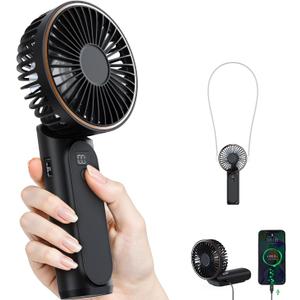 Portable Handheld Fan, 4000mAh, 180 Adjustable, 6 Speed Wind, Display Electricity in Real Time, USB Rechargeable Foldable Personal Fan (Black)