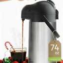 Thermal Coffee Carafe 74Oz, Keeps Drinks Hot for 12Hrs & Cold for 36Hrs, Insulated Stainless Steel Coffee Carafe for Hot Drinks, Easy One-Handed Dispensing for Office, Home, Party, Durable Tea Flask (Silver)