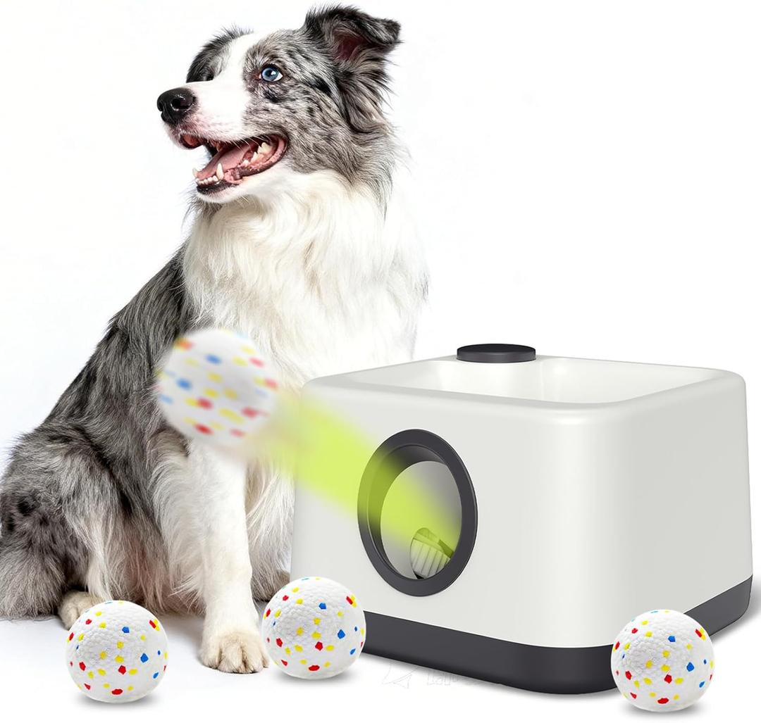 Automatic Dog Ball Launcher, Auto & Manual Dual Mode Dog Ball Thrower, Interactive Dog Toy for Boredom & Brain Stimulation with 4 ETPU Balls, Indoor Outdoor Use for All Breeds