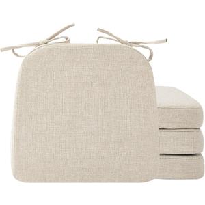 Chair Cushions for Dining Chairs, 2" Thick Seat Cushions for Kitchen Chairs, D-Shaped Chair Pads with Washable Cover, Ties and Non Slip Backing, 17'' x 16'', Set of 4, Beige