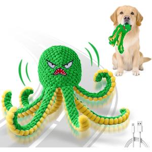 Interactive Dog Toys Octopus,Durable Automatic Jumping Dog Toy to Keep Them Busy,Squeaky Moving Tug of War Doggie Toy,USB Rechargeable,Not for Aggressive Chewers (Green)