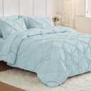 JOLLYVOGUE Queen Comforter Set 7 Pieces - Bed in a Bag Queen for All Season, Pintuck Bedding Comforter Sets with Comforter, Flat Sheet, Fitted Sheet and Pillowcases & Shams, Light Blue