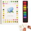 Watercolor Workbook, Water Coloring Book, Watercolor Paint Set, Beginner-Friendly WatercolorWorkbooks, with 12 Colors Watercolor Paint Set with Paint Brush, Watercolor Book for Adults(Flower B)