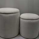 Round Ottoman with Storage, Set of 2, Small Vanity Stool with Storage as Vanity Chair, Corduroy Beige Ottoman Foot Rest for Small Space, Bedroom and Living Room