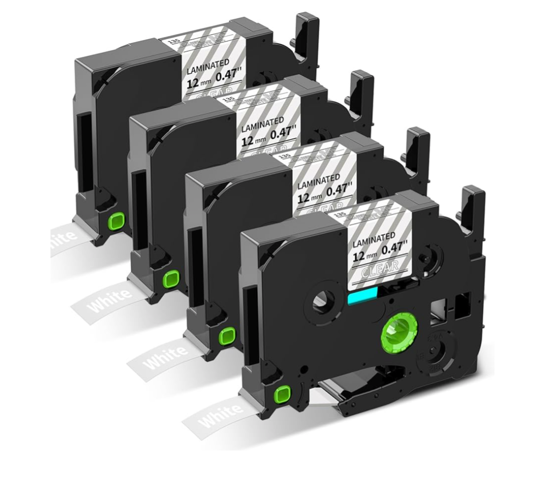 TZe-135 TZe135 TZe TZ Tape White on Clear Replacement for Brother P Touch Label Maker Tape 12mm 0.47 Laminated, Compatible with PT-D210 PT-D220 PT-H110 PT-D400 PT-D600, 1/2 in x 26.2 ft, 4-Pack 5 pack