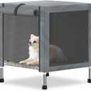 Small Stainless Steel Elevated Dog Crate with Cover, 2-in-1 Indoor & Outdoor Raised Pet House, Rust-Proof Dog Kennel with Silicone Anti-Slip Feet, Tool-Free Assembly