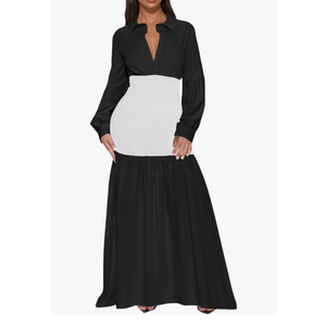 Ekaliy Women's Puff Long Sleeve Shirt Dress Elegant Button Down Loose Swing Party Maxi Dress XL