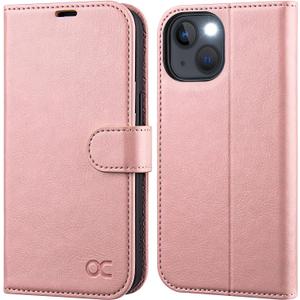 OCASE Compatible with iPhone 13 Wallet Case, PU Leather Flip Folio Case with Card Holders RFID Blocking Kickstand [Shockproof TPU Inner Shell] Phone Cover 6.1 Inch 2021 (Pink)