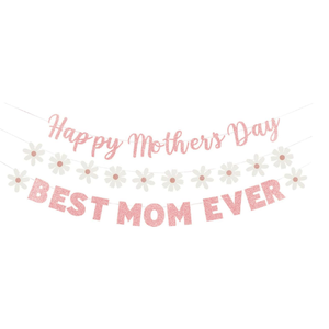 Happy Mother's Day Banner Set Decoration for Mother's Day Party Decorations Backdrop Garland for Mom Mother's Day Glitter Garland Photo Props (3pcs flower set)