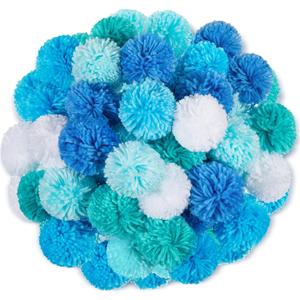 Gemscream 50 Pcs 3 Inch Blue Yarn Pom Poms for Crafts Large Fuzzy Pompoms Big Pom Balls for DIY Hats Holiday Party Hanging Ornaments Home Decor