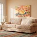 Boho Sun Canvas Wall art Mid-Century Modern Abstract Bohemian Sunset in The Mountains Watercolor Wildflowers Sunrise Landscape Picture Wall Decor Poster Print Artwork for Living Room Bedroom