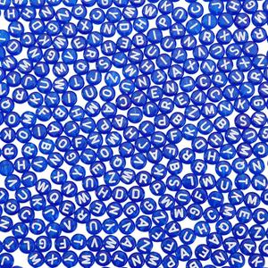 1000Pcs Letter Beads Transparent Acrylic Alphabet Beads Blue Flat Round Disc Letters Spacers White Alphabet Pattern Loose Spacer Charms for DIY Bracelet Jewelry Making 7x4mm