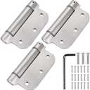 3.5'' Self-Closing Door Hinges 3.5 Inch x 3.5 Inch Spring Hinges Stainless Steel Adjustable Door Hinges Auto Closing with 5/8" Radius Corners (3.5'' 3pack, Silver)